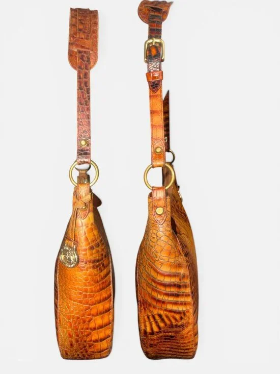 VTG Brahmin Shoulder Bag Pecan Melbourne Crocodile Embossed Leather Hobo 90s - Picture 5 of 8